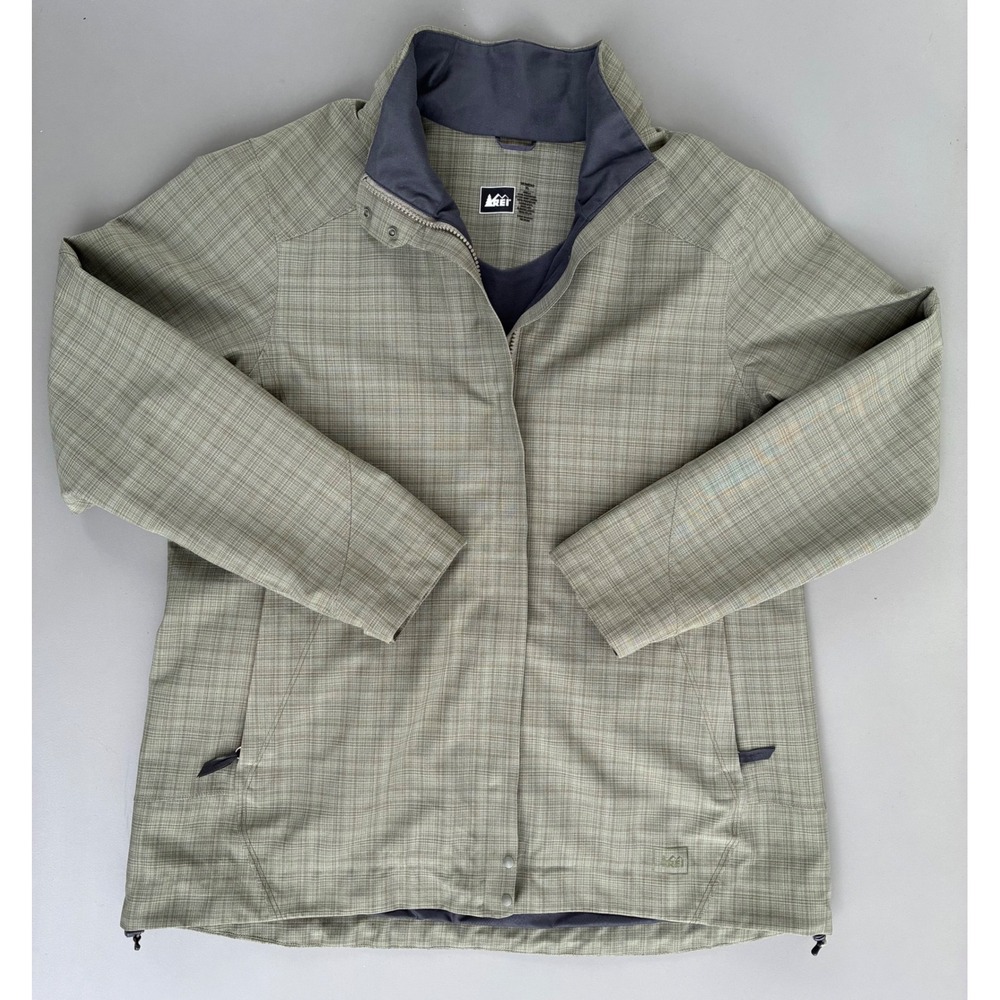 REI Green Plaid Rain Jacket Lined Hiking Layer Women's XL Gorpcore